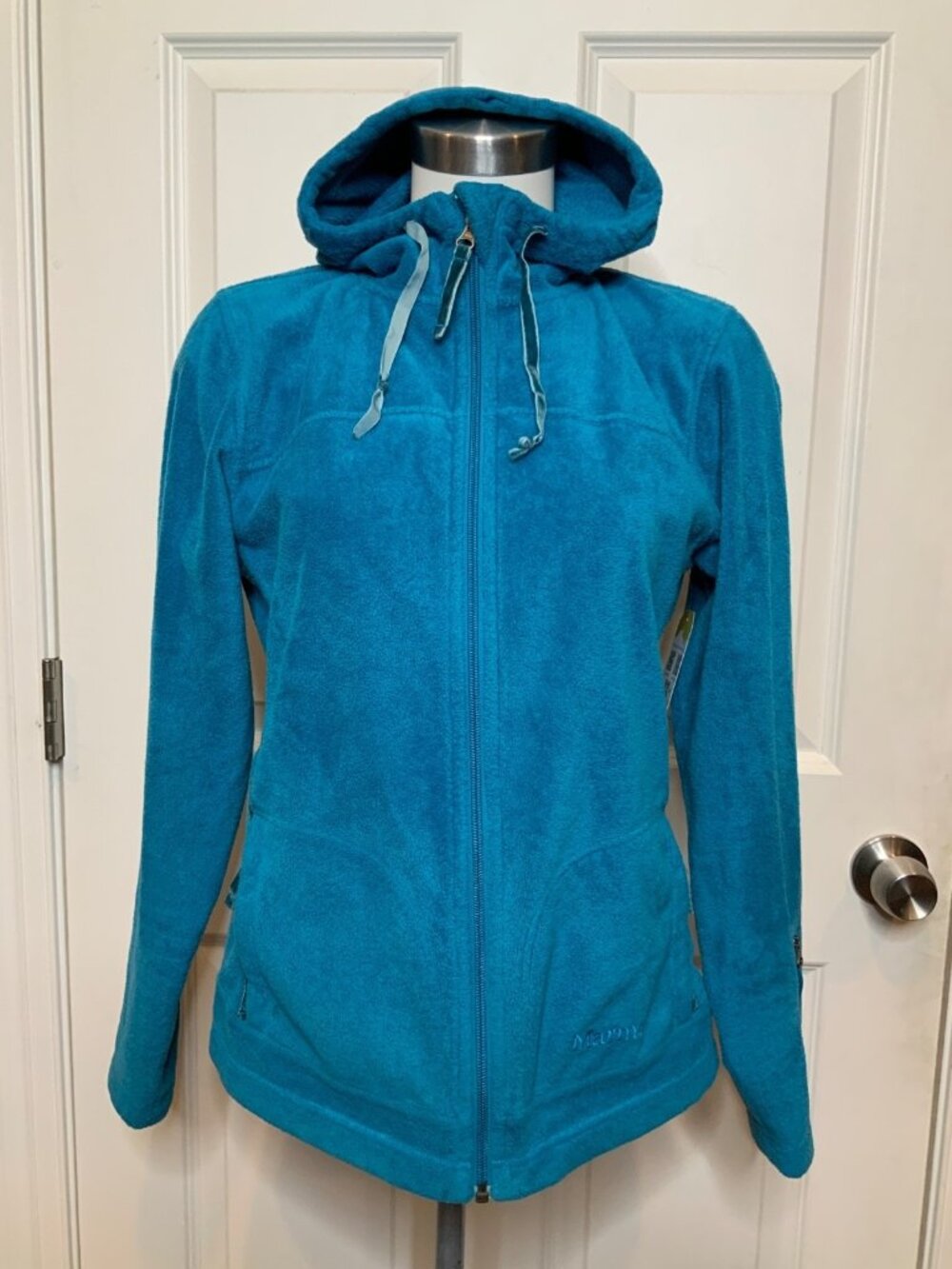 Marmot Teal Blue Fleece Zip-Up Hooded Jacket, Size M
